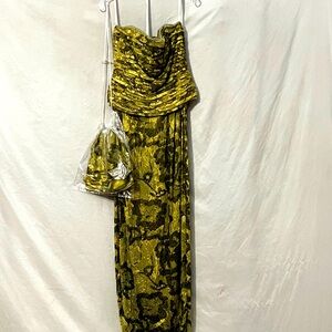 Unique olive dress and matching bag !